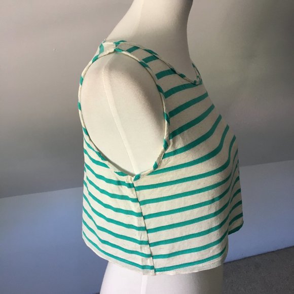 Teal Striped High Neck Flowy Crop Top Tank - Picture 8 of 8
